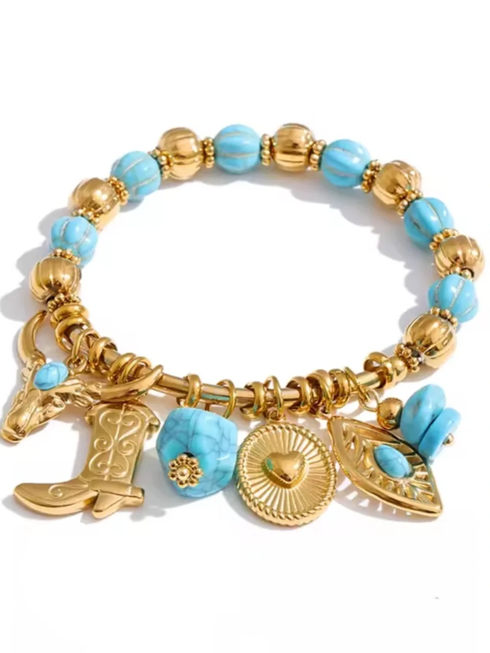 Western Gold Charms Blue Bracelet